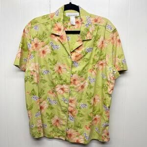 Vintage Jones New York Sport Womens Shirt XL Floral Linen Cotton Tropical Beachy
